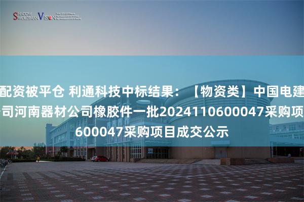 配资被平仓 利通科技中标结果：【物资类】中国电建电建装备公司河南器材公司橡胶件一批2024110600047采购项目成交公示